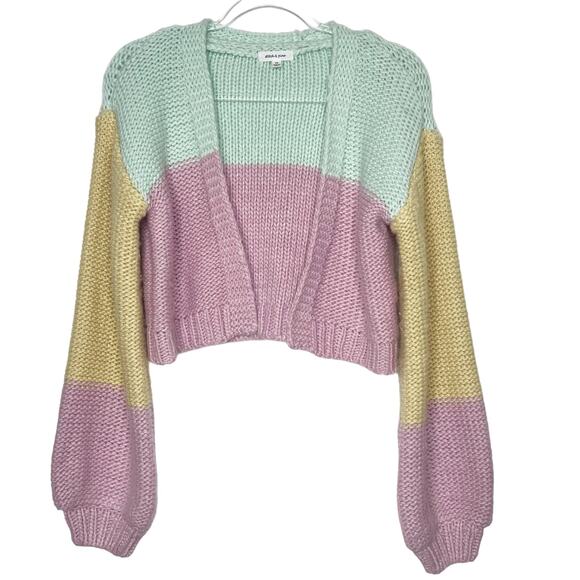 STITCH & PINE Colorblock Cropped Open Cardigan Sweater Knitted Multicolor Size M - Picture 9 of 9